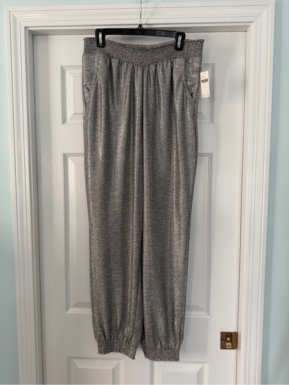 Anthropologie Silver Metallic Jogger Pants - L